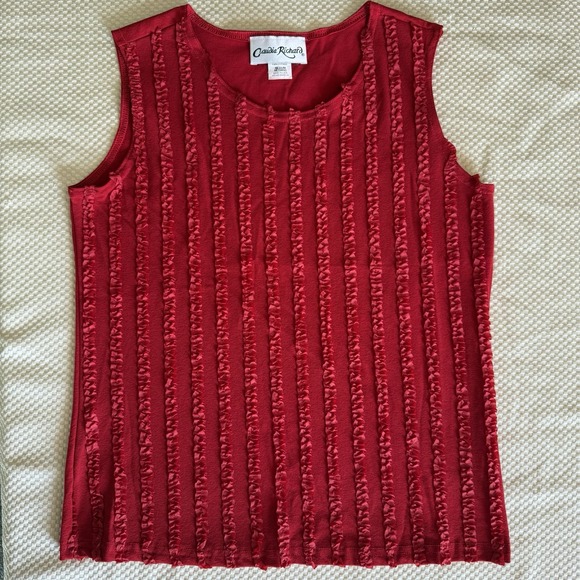 Claudia Richard Women's Red Sleeveless Top Sz M Front Ruffle Accent Casual Party - Picture 5 of 10
